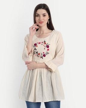 embroidered flared tunic with 3/4th sleeves