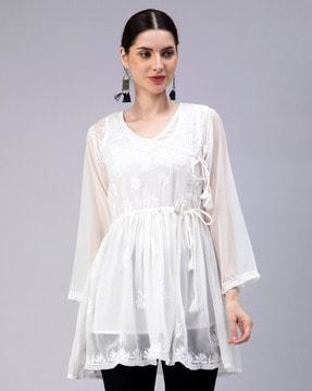 embroidered flared tunic with slip