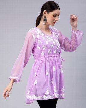 embroidered flared tunic with slip