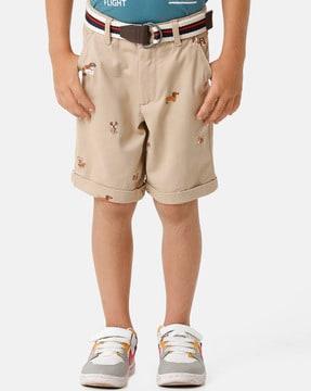 embroidered flat-front shorts with insert pockets