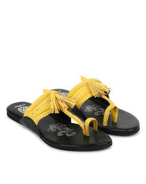 embroidered flat sandals with open toe shape