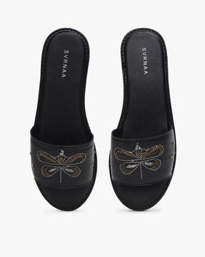 embroidered flat slip-on sandals