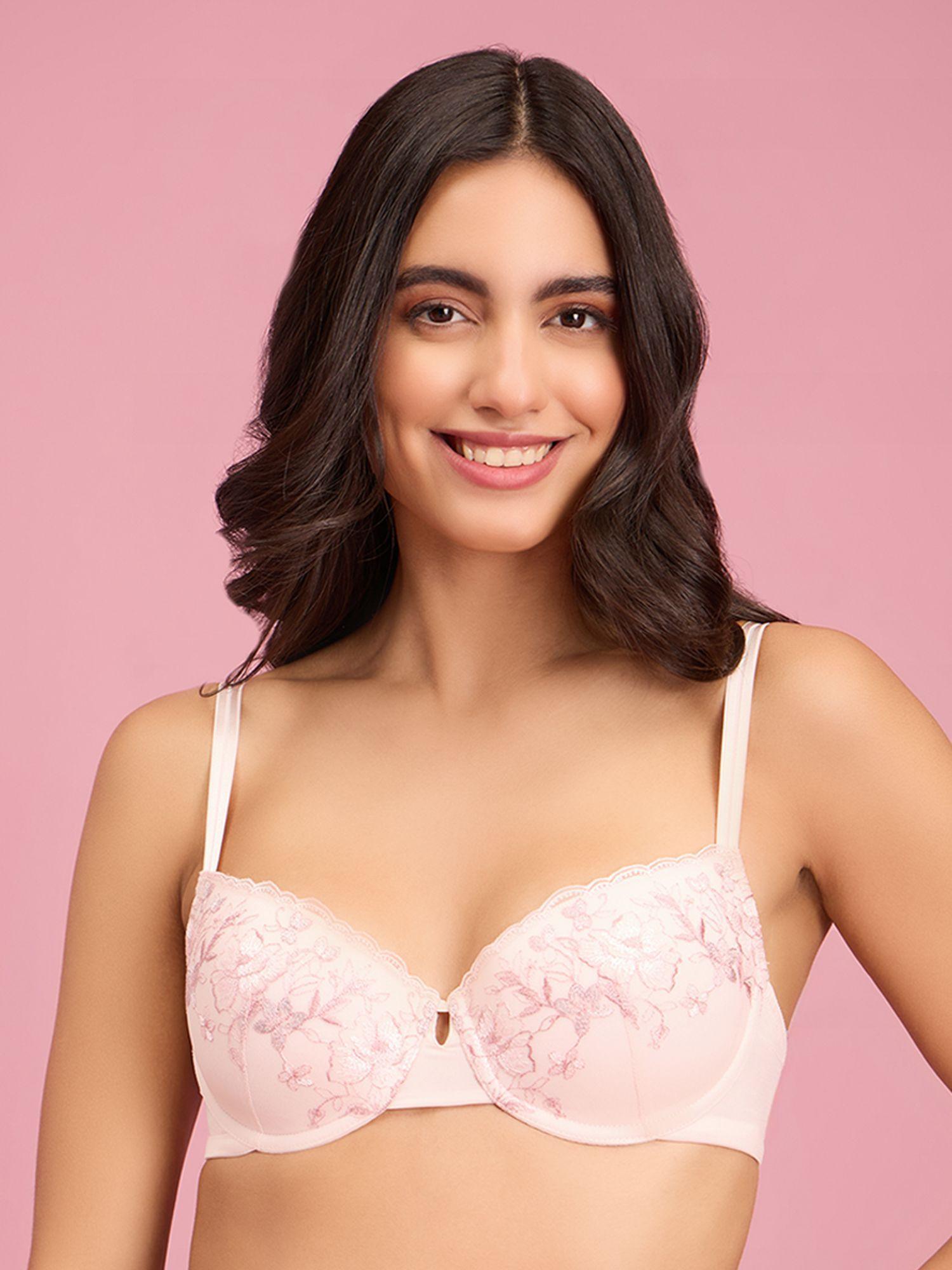 embroidered floral lace demi bra - nyb294 - pink