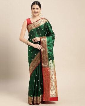 embroidered floral saree with blouse piece