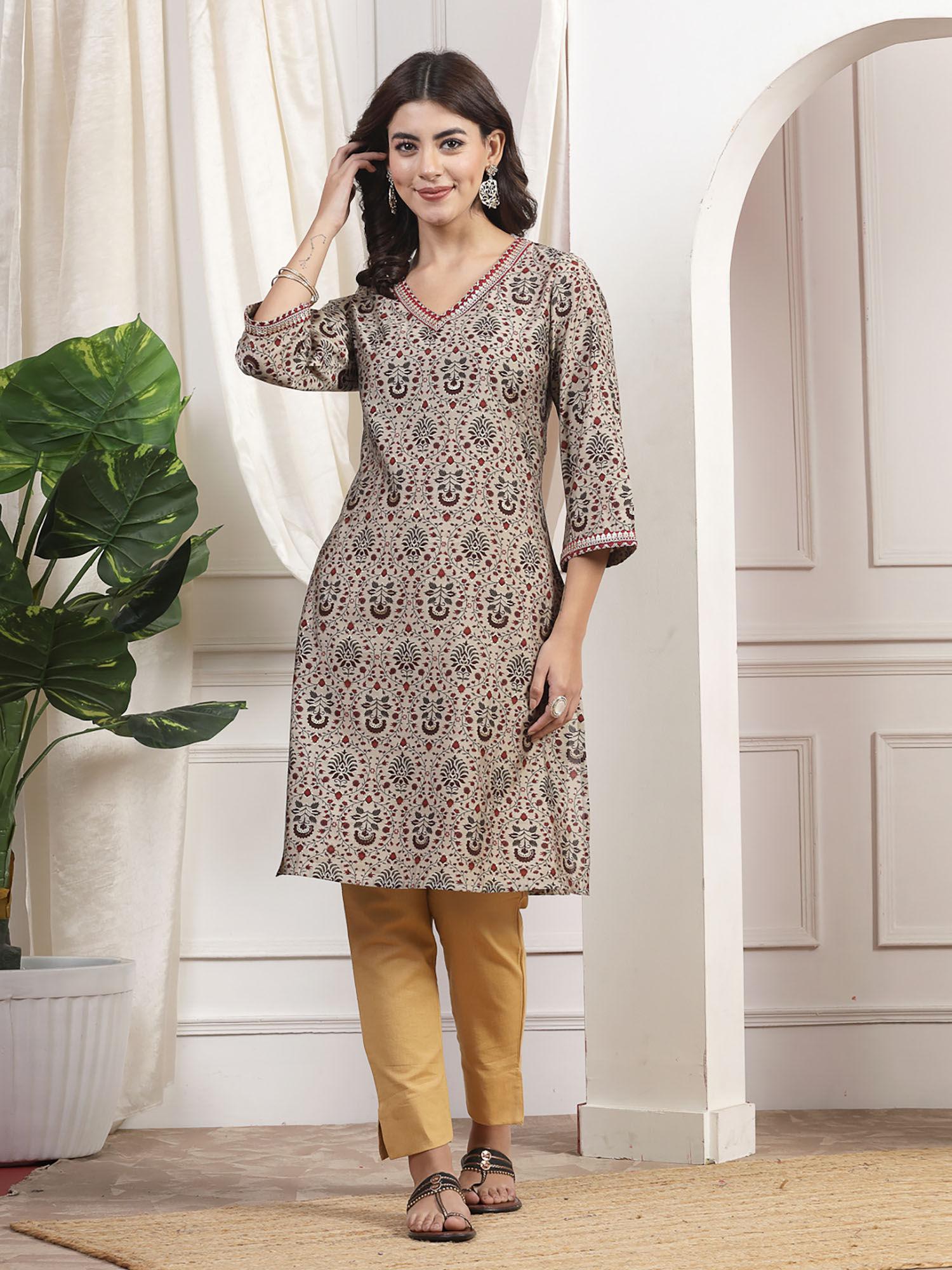 embroidered foil printed kurta