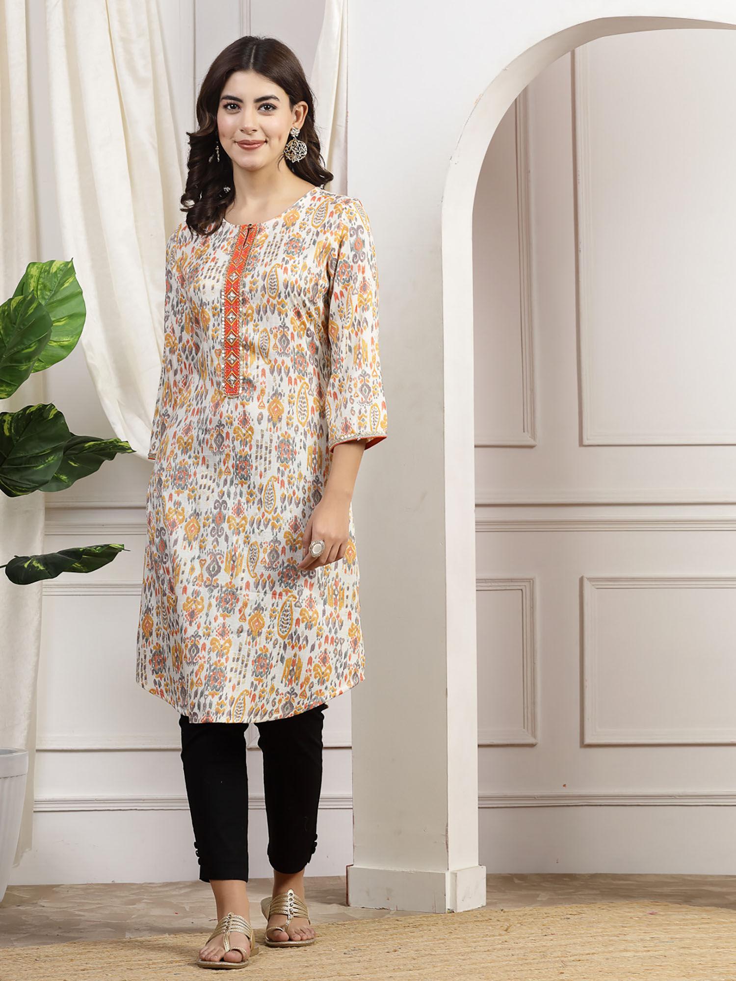 embroidered foil printed kurta