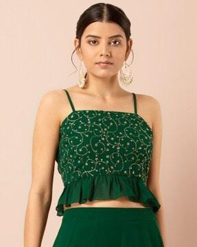 embroidered frilled crop top