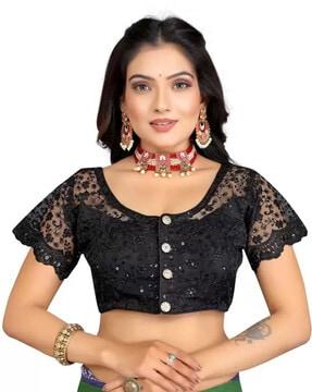 embroidered front-open blouse