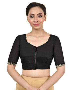 embroidered front-open blouse
