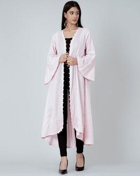 embroidered front-open coat dress