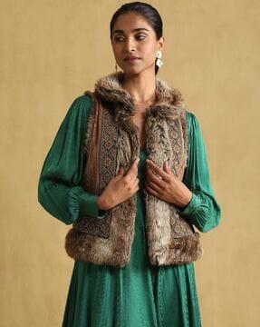 embroidered front open gilet