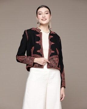 embroidered front-open jacket