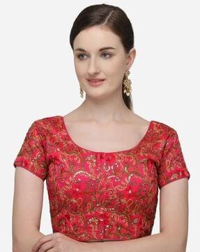 embroidered front-open padded blouse