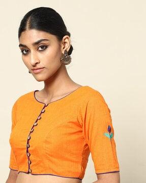 embroidered front-open padded cotton blouse