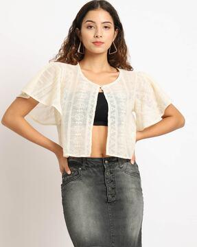 embroidered front-open shrug