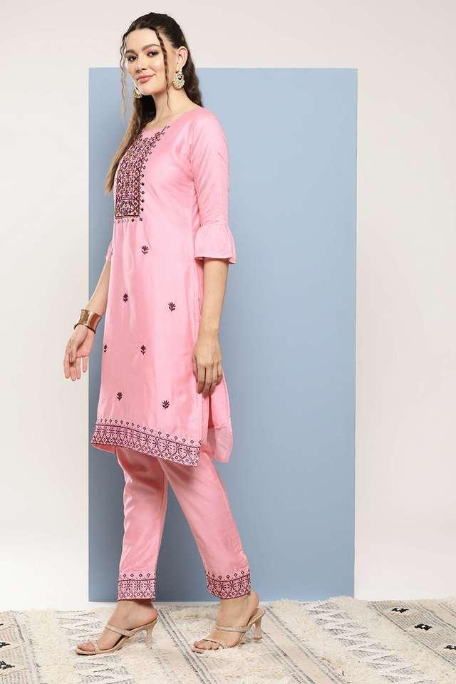 embroidered full length cotton blend knitted womens kurta set