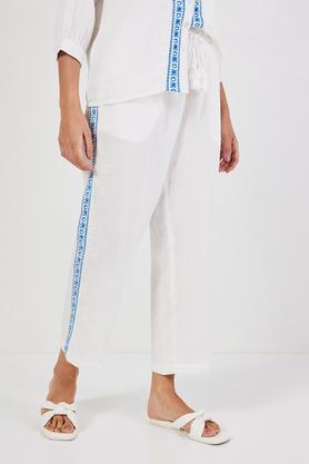 embroidered full length cotton women's pyjamas - white
