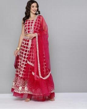 embroidered geometric lehenga choli & dupatta sets