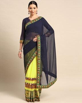 embroidered georgette half-and-half saree