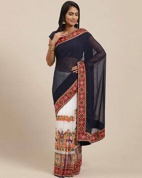 embroidered georgette saree with border