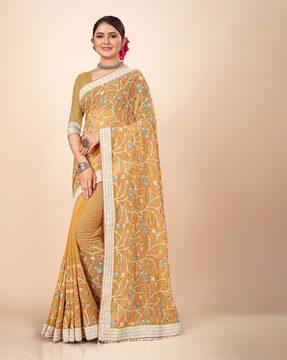 embroidered georgette saree with lace border