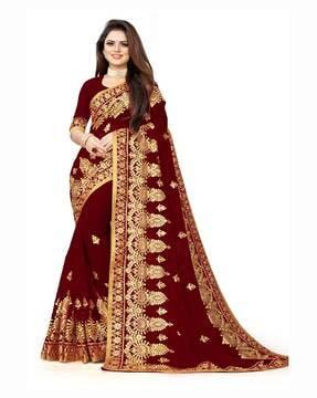 embroidered georgette saree with patch border