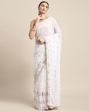 embroidered georgette saree with ruffles