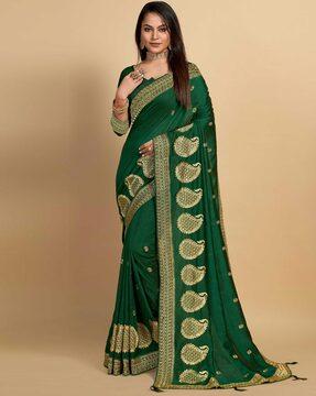 embroidered georgette saree with tassels