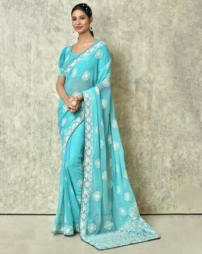 embroidered georgette saree with thin border