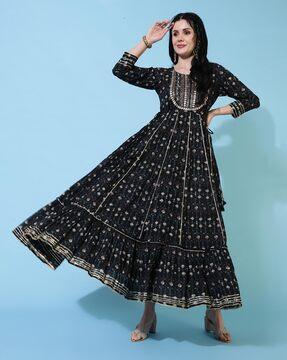 embroidered gota patti flared kurta