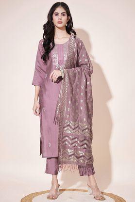 embroidered gotta patti pure silk women's kurta with trouser & dupatta - onion_pink