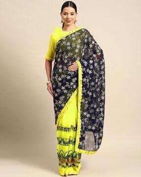 embroidered half & half georgette saree