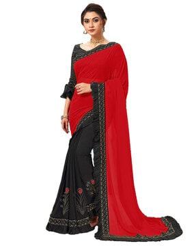 embroidered half & half saree with ruffled border