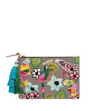 embroidered handbag with tassels