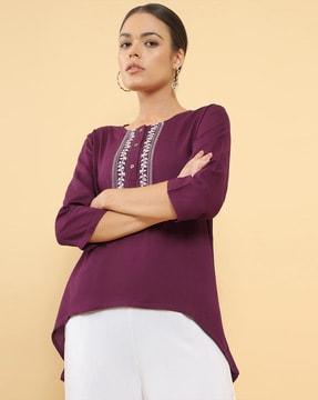 embroidered high-low straight tunic