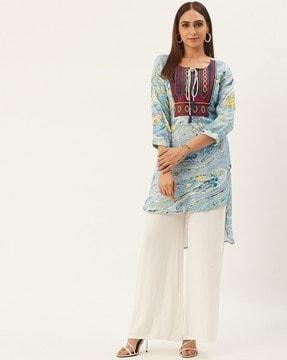 embroidered high-low tunic with tie-up