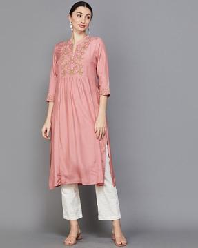 embroidered high-neck a-line kurta