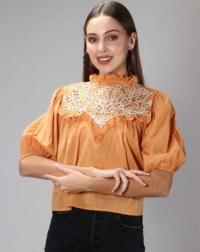 embroidered high-neck top