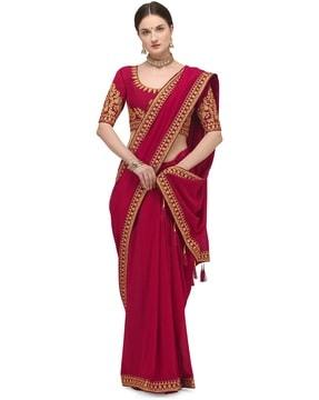 embroidered indian saree with blouse piece