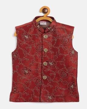 embroidered jacket with button closure