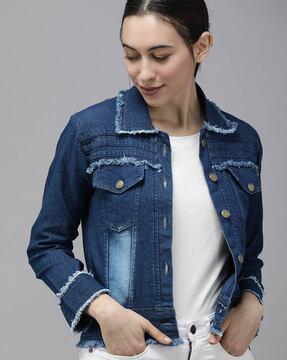 embroidered jacket with frayed hem