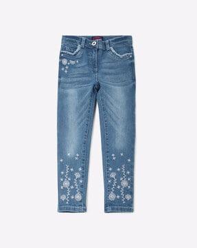 embroidered jeans with 5-pocket styling