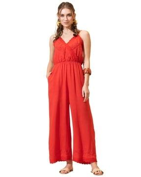 embroidered jumpsuit with insert pockets