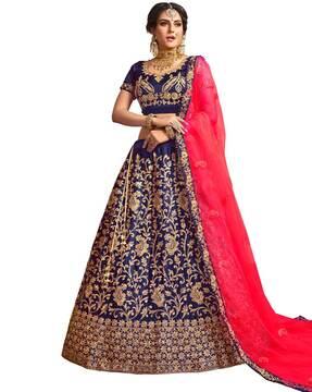 embroidered kalidar lehenga choli set with dupatta