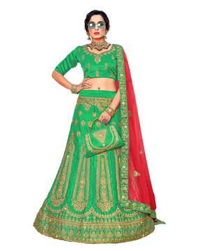 embroidered kalidar lehenga choli set with dupatta