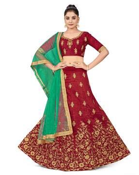 embroidered kalidar lehenga choli set with dupatta