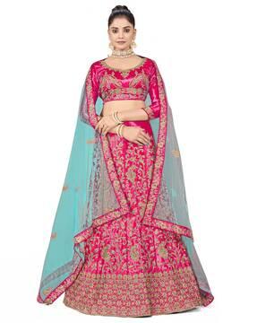 embroidered kalidar lehenga choli set with dupatta