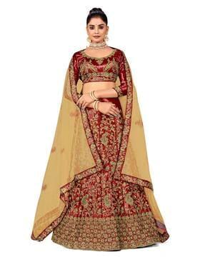 embroidered kalidar lehenga choli set with dupatta