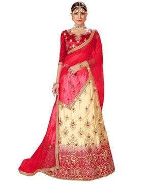 embroidered kalidar lehenga choli set with dupatta