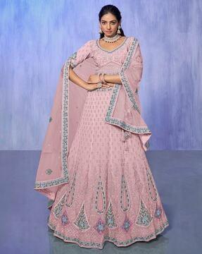 embroidered kalidar lehenga choli set with dupatta